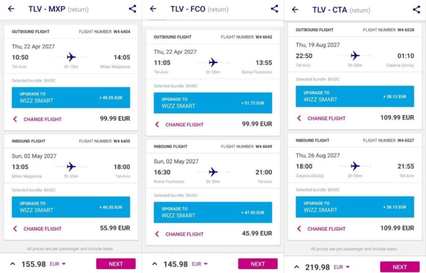 טיסות וויז 2027